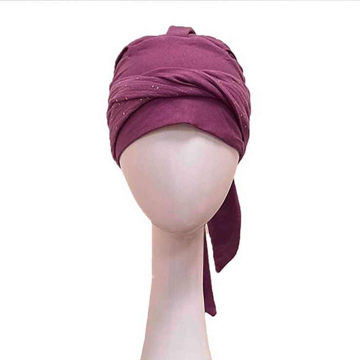 Pañuelo oncológico Smooth Malva Gold de bambú y algodón con detalles dorados