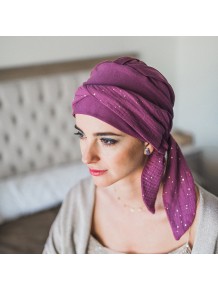 Turbante para pérdida de cabello Smooth Malva Gold, tejido suave de fibras naturales