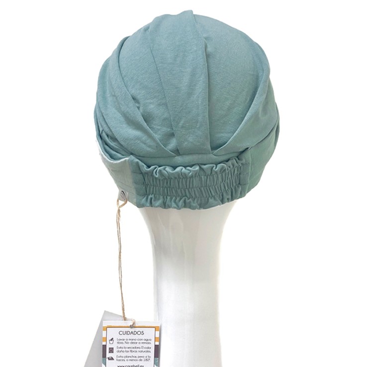Turbante preformado Elegance Aguamarina Gold con fruncido elástico trasero para un ajuste perfecto