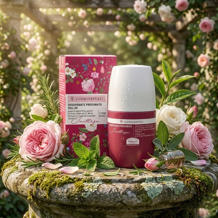 Desodorante natural Cuori di Petali enriquecido con aceites esenciales de árbol de té y menta