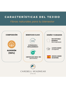 Interior de algodón 100% sin costuras para proteger el cuero cabelludo sensible