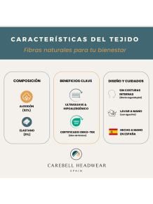Gorro sin costuras Carebell ideal para tratar la extrema sensibilidad cutánea.