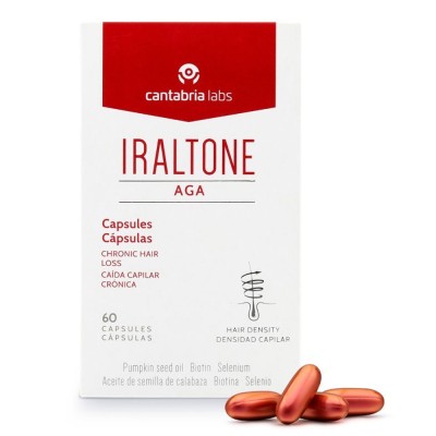 Envase original de 60 cápsulas anticaída Iraltone AGA de Cantabria Labs.