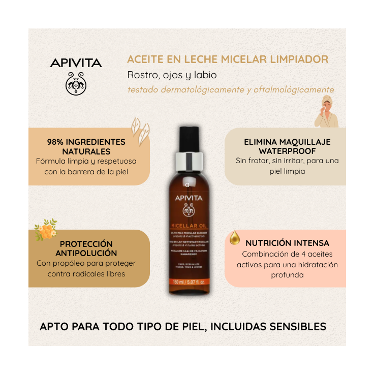 Apivita · Aceite en Leche Micelar · Limpiador...