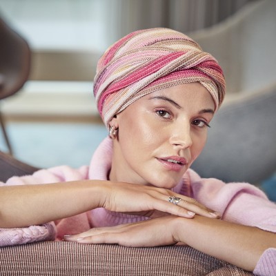 Turbante Oncológico HocZoya Pink Autumn Stripes de Christine Headwear