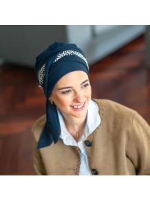 Pañuelo Oncológico Smooth Ikat Navy en Tejido de Bambú · Carebell Headwear