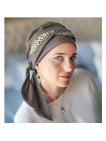 Pañuelo Oncológico · Smooth Ikat Brown en Tejido de Bambú · Carebell Headwear