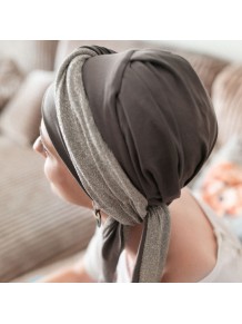 Pañuelo Oncológico Smooth Gala Brown con Cintas en Tejido de Bambú · Carebell Headwear