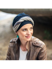 Turbante Oncológico Elegance Knit Blue en Tejido de Bambú · Carebell Headwear