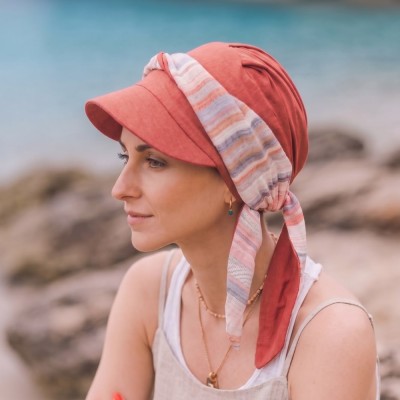 Gorra oncologica amalfi color mediterraneo coral de carebell.