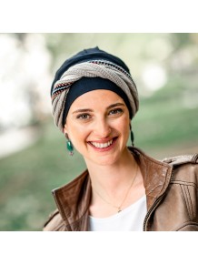 Turbante Oncológico Elegance Knit Blue en Tejido de Bambú · Carebell Headwear