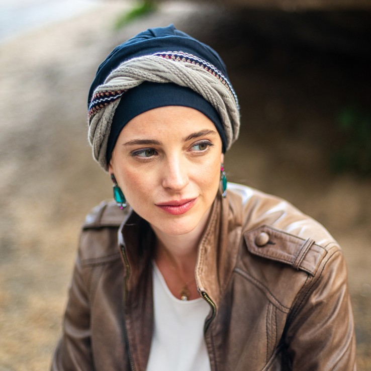 Turbante Oncológico Elegance Knit Blue en...
