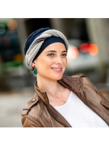 Turbante Oncológico Elegance Knit Blue en Tejido de Bambú · Carebell Headwear