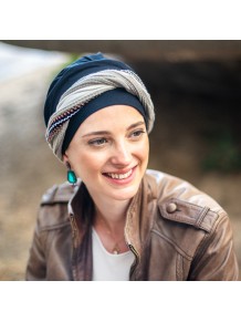 Turbante Oncológico Elegance Knit Blue en Tejido de Bambú · Carebell Headwear