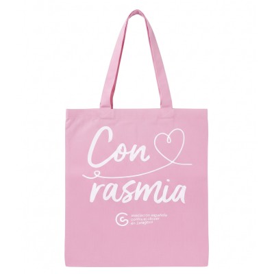 Bolsa de tela rosa solidaria oficial de la Asociación Española Contra el Cáncer disponible en Carebell.