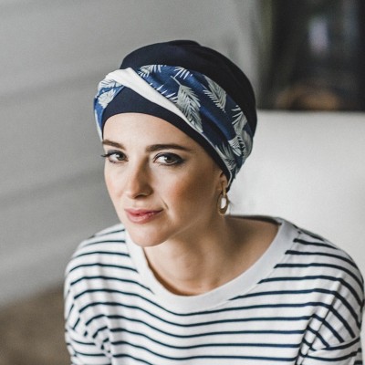 Turbante Elegance Denim Palms 2