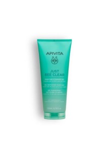 Gel limpiador purificante facial Apivita Just Bee Clear con ingredientes naturales.