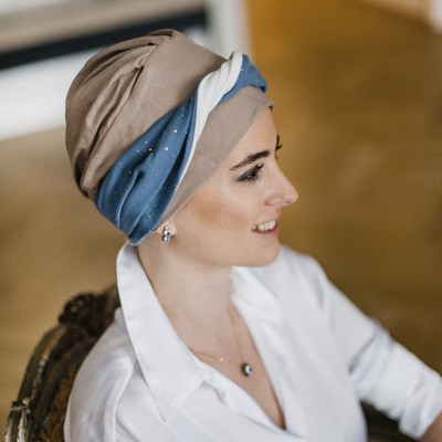 Turbante Elegance Blue Gold · Carebell