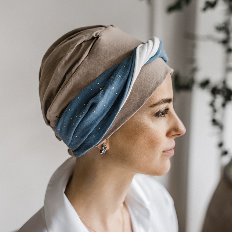 Turbante Elegance Blue Gold · Carebell
