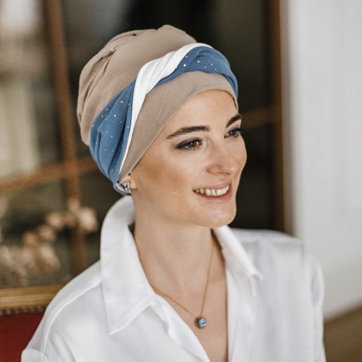 Turbante Elegance Blue Gold · Carebell