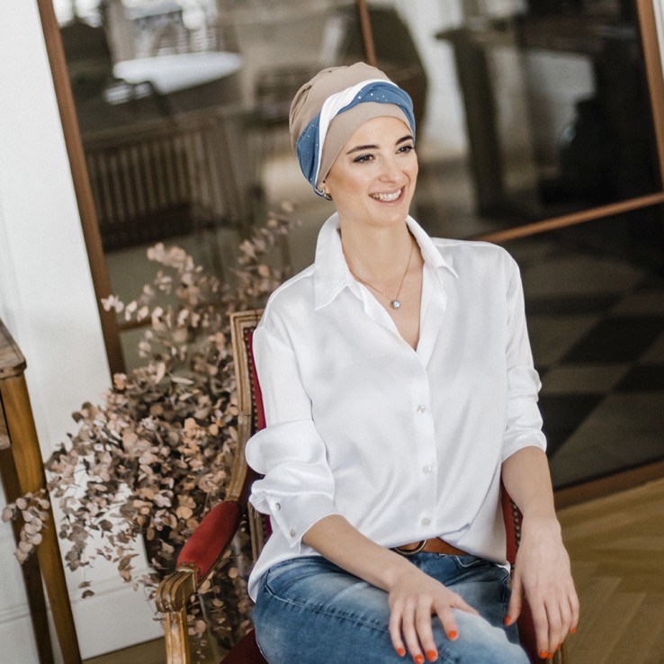 Turbante Elegance Blue Gold · Carebell