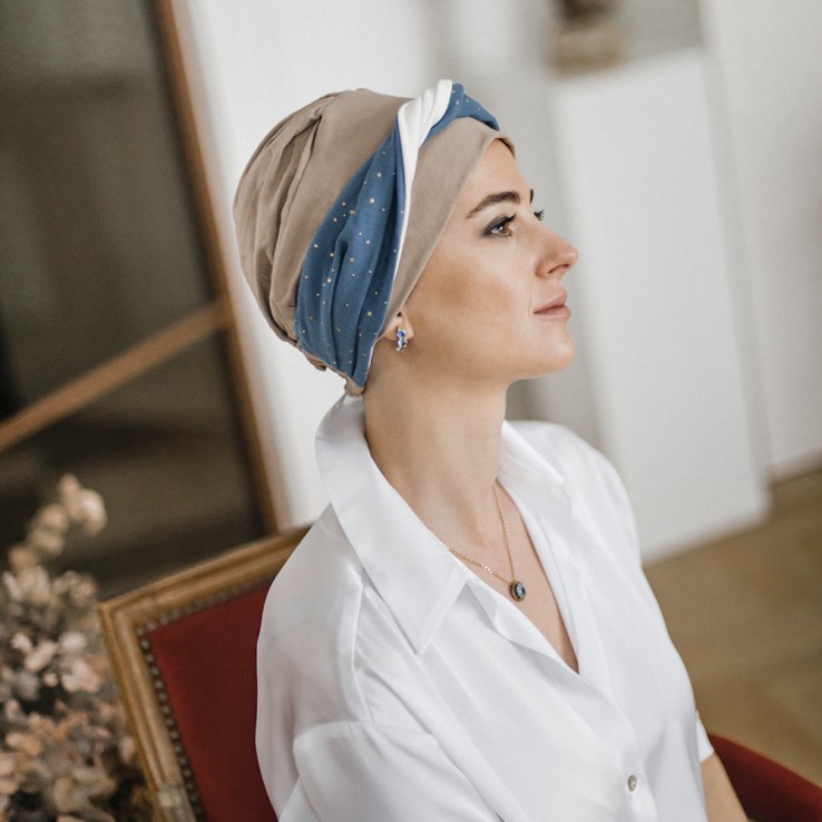 Turbante Elegance Blue Gold · Carebell