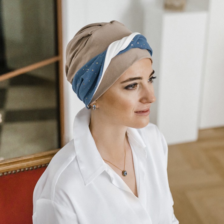 Turbante Elegance Blue Gold · Carebell