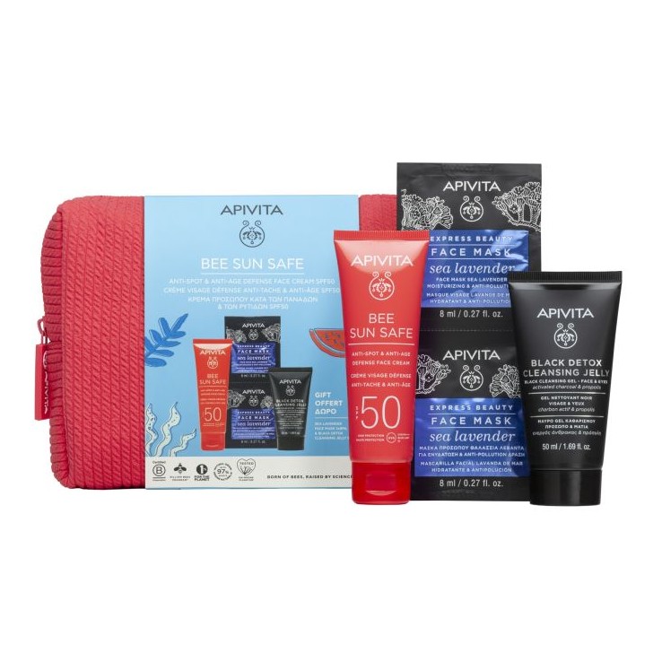 APIVITA BEE SUN SAFE · NECESER REGALO Crema facial antiedad & antimanchas SPF50.