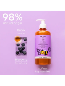 APIVITA MINI BEES · Champú Suave para Niños Arándano & Miel – 98% Natural..