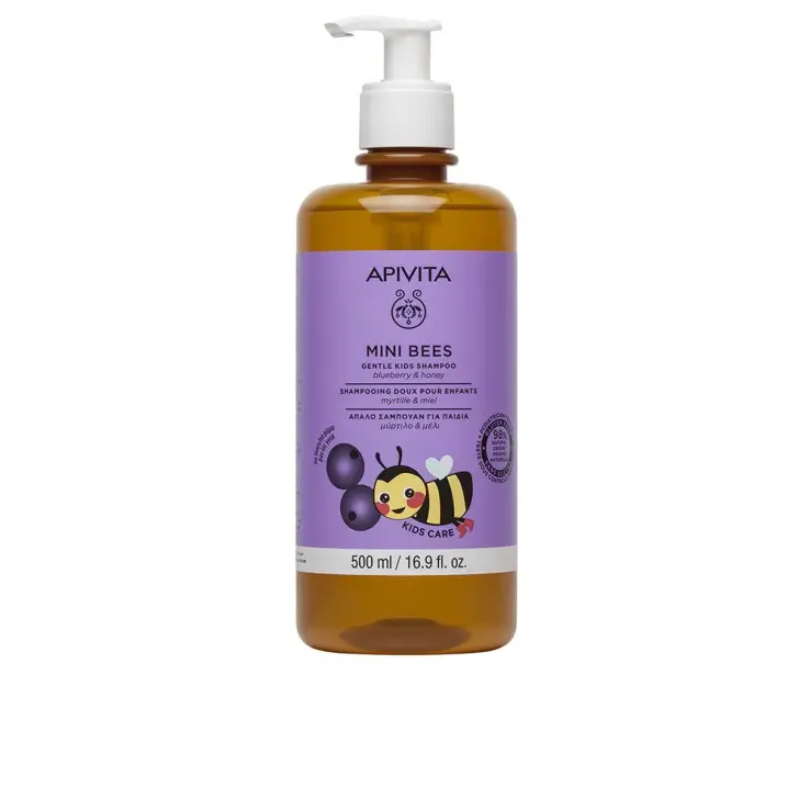 APIVITA MINI BEES · Champú Suave para Niños Arándano & Miel – 98% Natural..