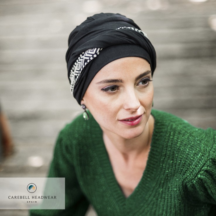 Turbante Confort Ikat Negro · Carebell