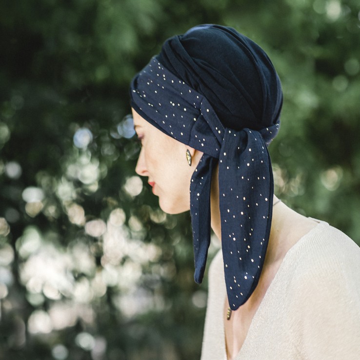Pañuelo Smooth Navy Gold · Carebell Headwear
