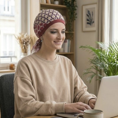 Pañuelo Oncológico Paris Marsala Carebell - Turbante...