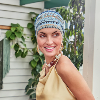 Turbante Oncologico Ruby Zig Zag Blues · Christine Headwear